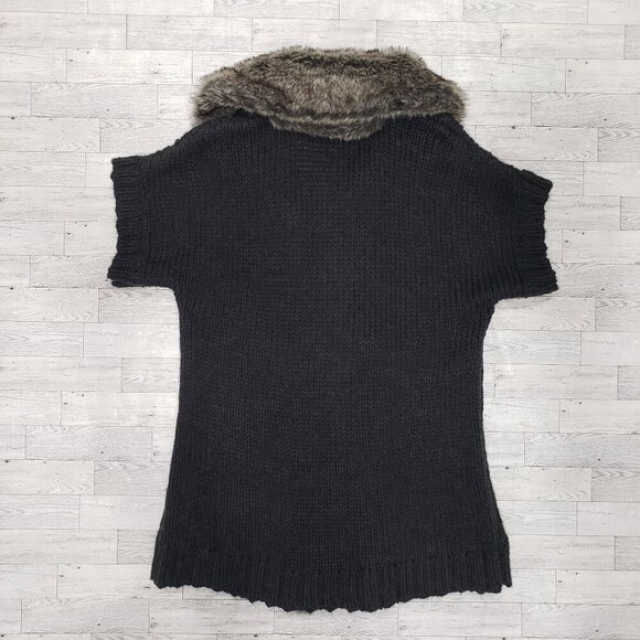 APT 9 Wool Blend Chunky Coatigan Cardigan Faux Fur Trim SS Gray Womens XL - Picture 5 of 11